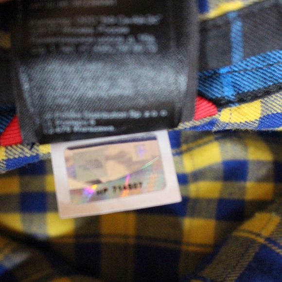 North Face, yellow & Blue plaid flannel snap buttons long sleeve shirt - Picture 8 of 10